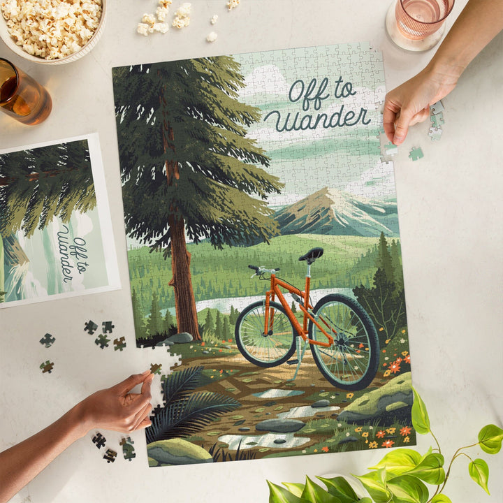 Off To Wander, Cycling with Mountains, Jigsaw Puzzle Puzzle Lantern Press 