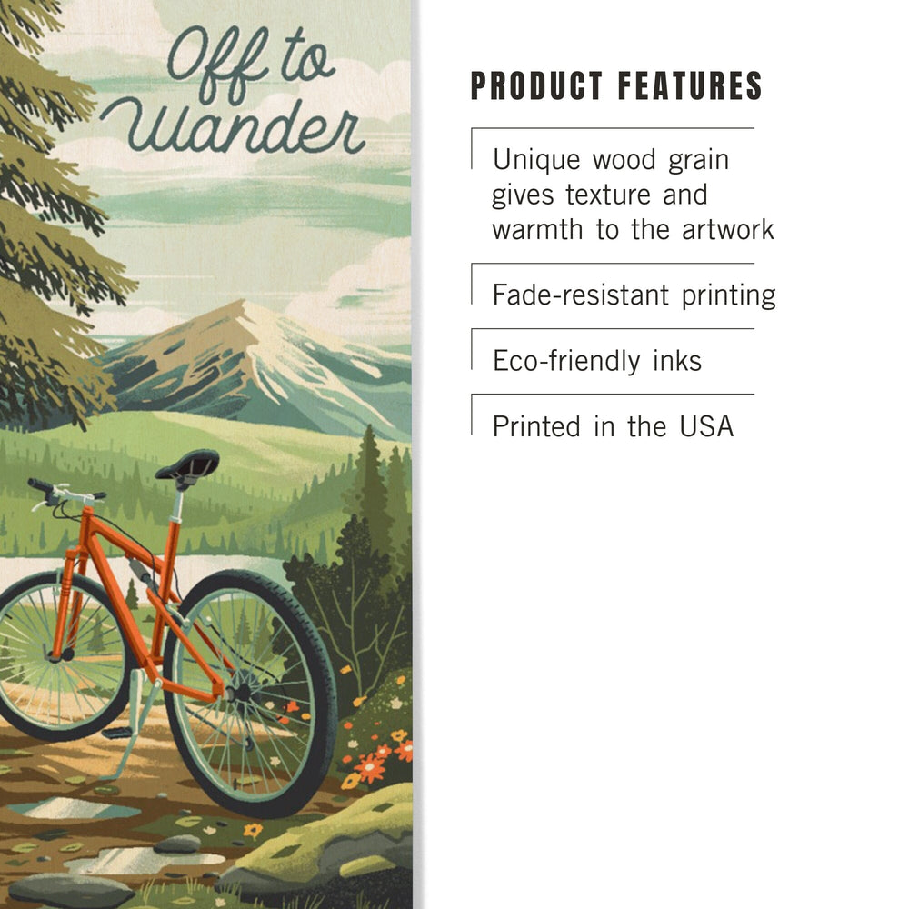 Off To Wander, Cycling with Mountains, Wood Signs and Postcards Wood Lantern Press 