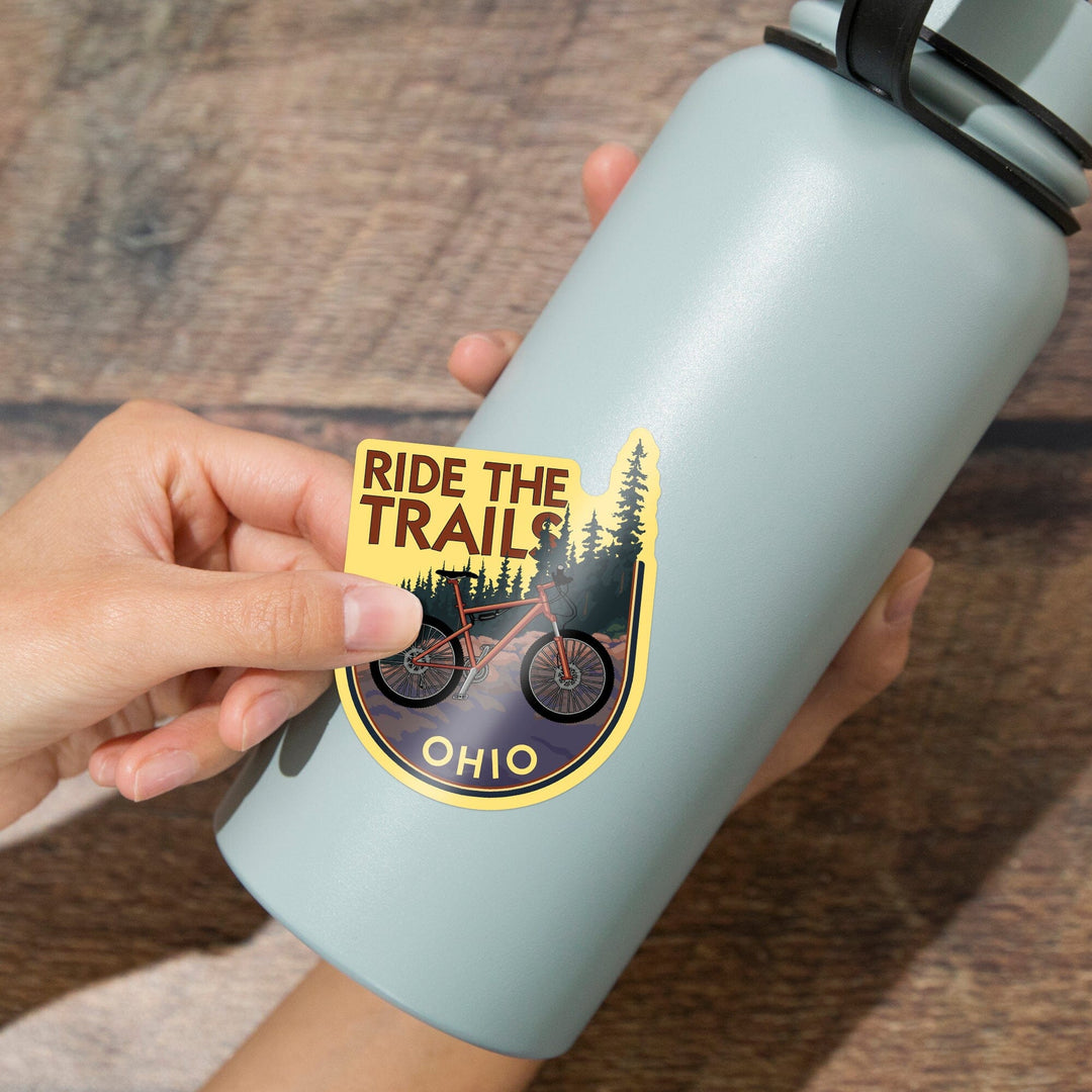 Ohio, Bicycle Ride the Trails, Contour, Lantern Press Artwork, Vinyl Sticker Sticker Lantern Press 