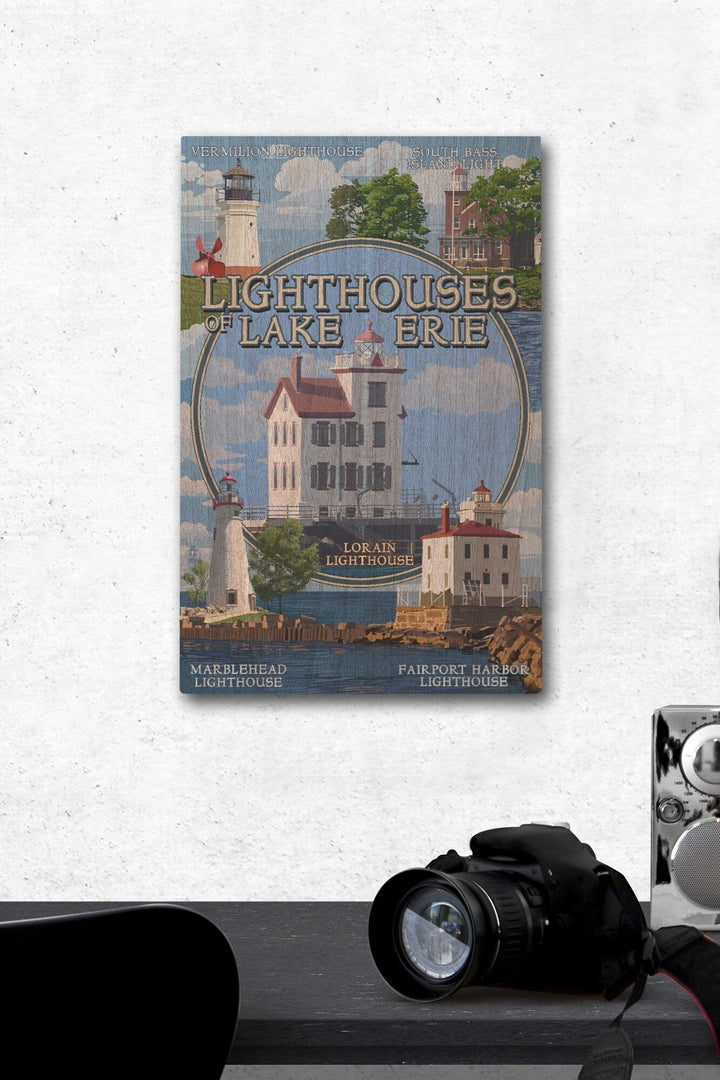 Ohio, Lorain Lighthouse, The Lighthouses of Lake Erie, Lantern Press Artwork, Wood Signs and Postcards Wood Lantern Press 12 x 18 Wood Gallery Print 