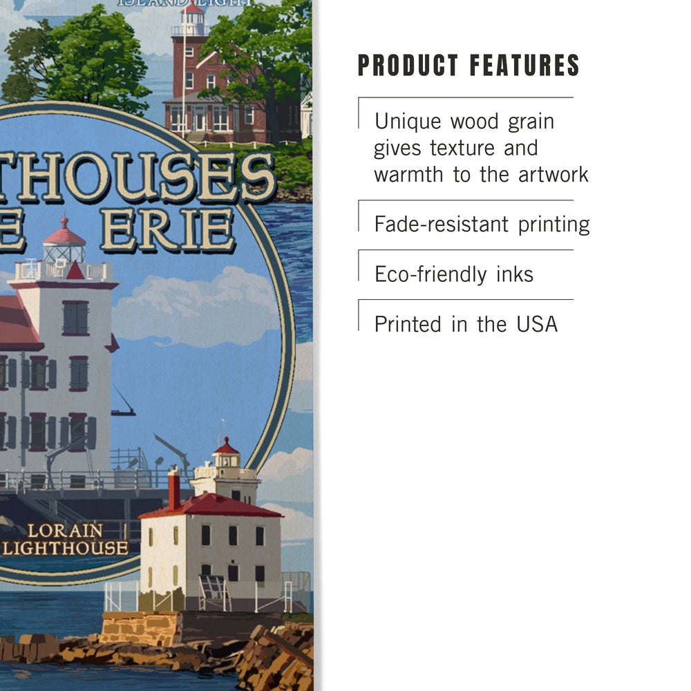 Ohio, Lorain Lighthouse, The Lighthouses of Lake Erie, Lantern Press Artwork, Wood Signs and Postcards Wood Lantern Press 