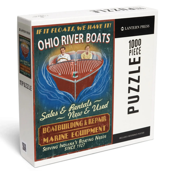 Ohio River, Indiana, Boat Shop Vintage Sign, Jigsaw Puzzle Puzzle Lantern Press 