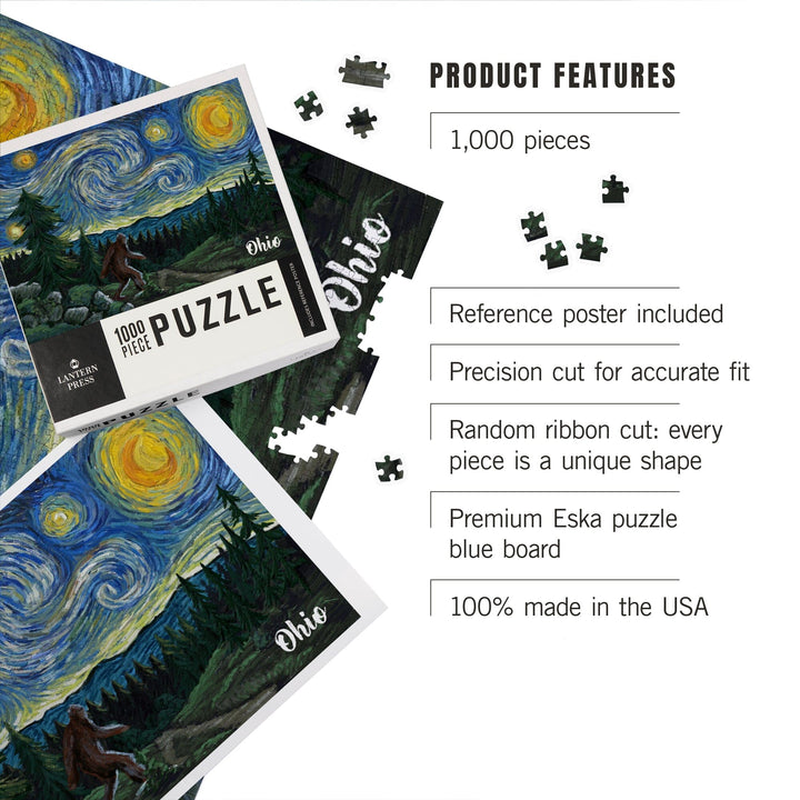 Ohio, Starry Night, Bigfoot, Jigsaw Puzzle Puzzle Lantern Press 