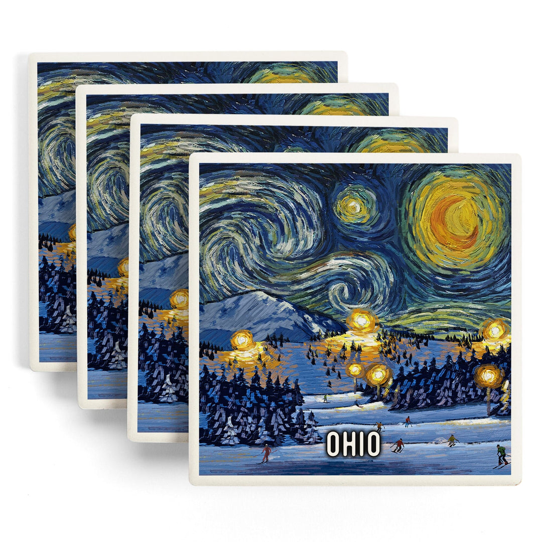 Ohio, Starry Night, Ski, Coasters Coasters Lantern Press 