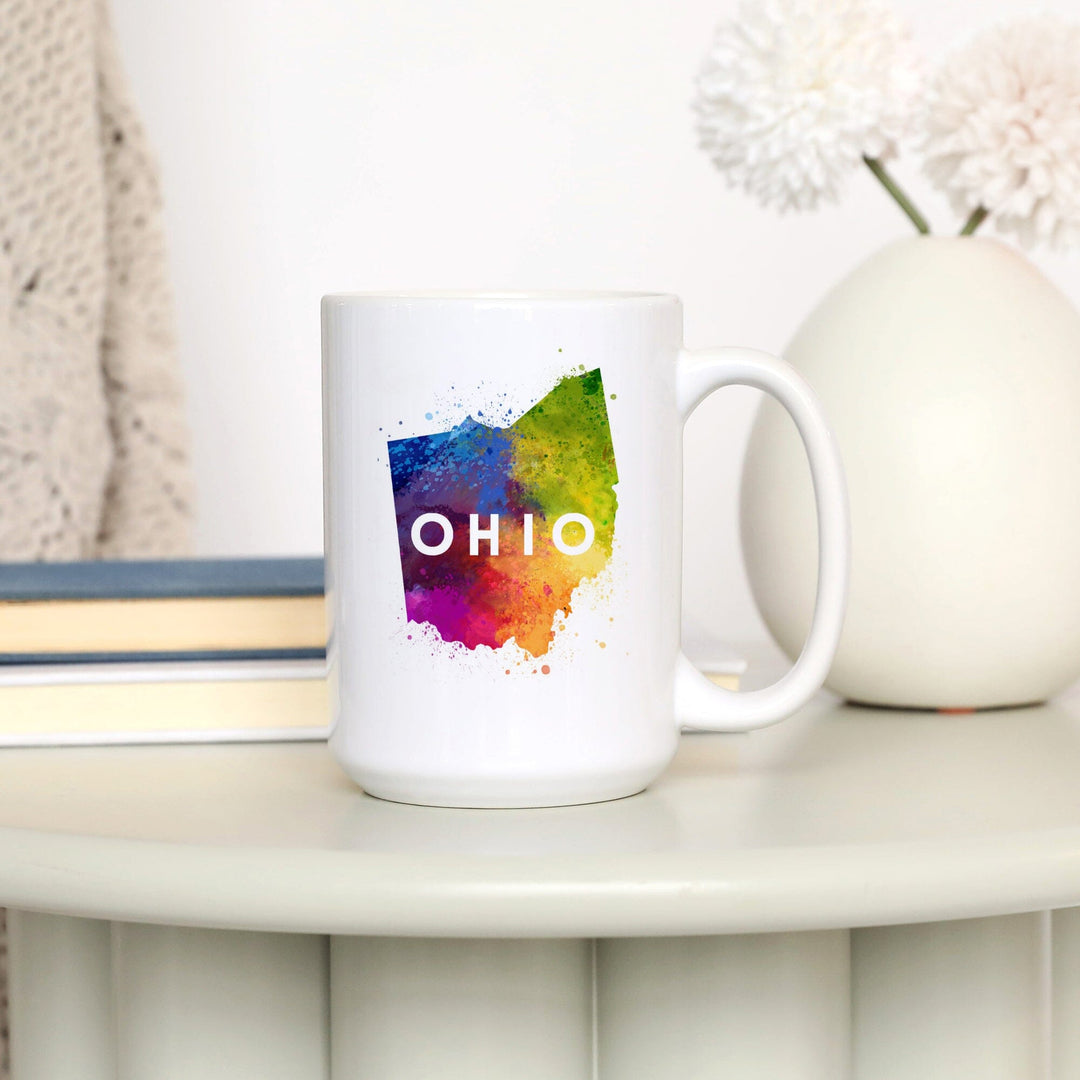 Ohio, State Abstract Watercolor, Contour, Lantern Press Artwork, Ceramic Mug Mugs Lantern Press 