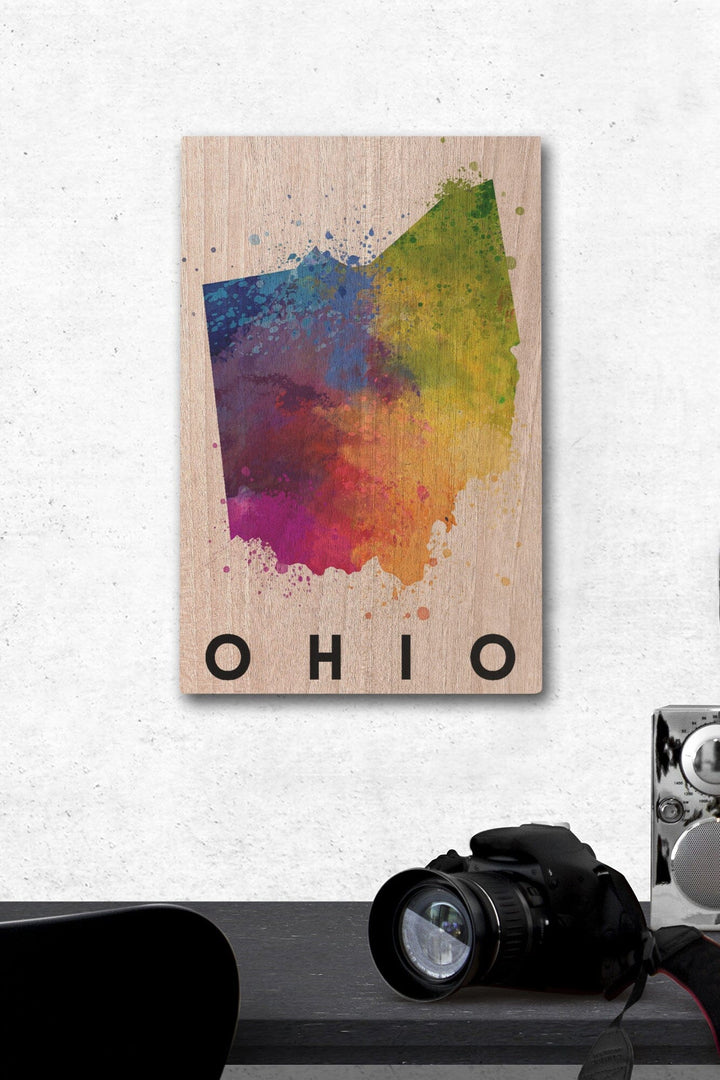 Ohio, State Abstract Watercolor, Lantern Press Artwork, Wood Signs and Postcards Wood Lantern Press 12 x 18 Wood Gallery Print 