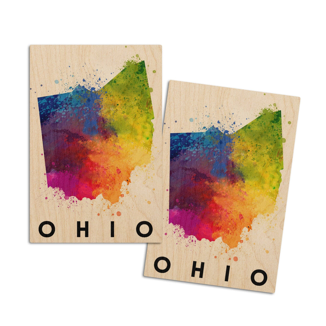 Ohio, State Abstract Watercolor, Lantern Press Artwork, Wood Signs and Postcards Wood Lantern Press 4x6 Wood Postcard Set 