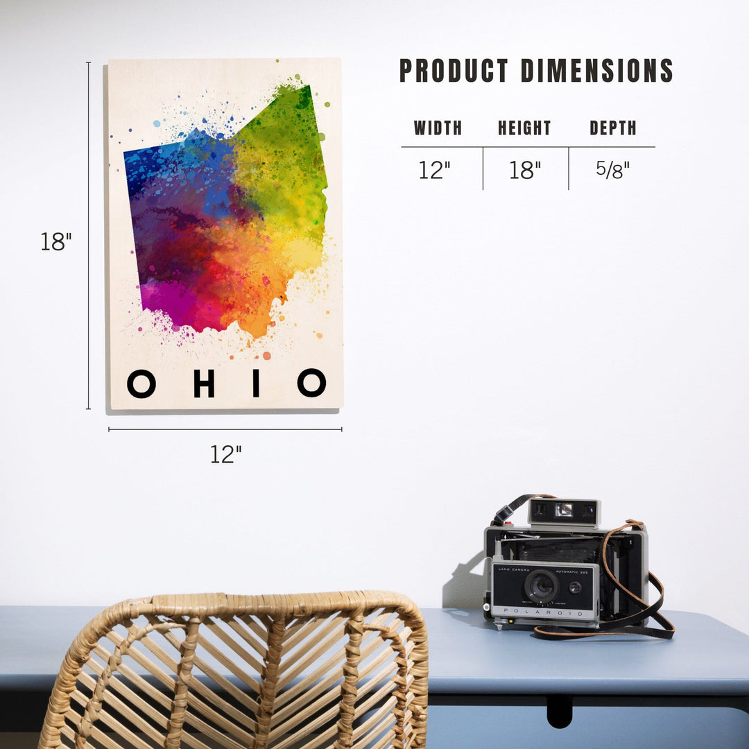Ohio, State Abstract Watercolor, Lantern Press Artwork, Wood Signs and Postcards Wood Lantern Press 