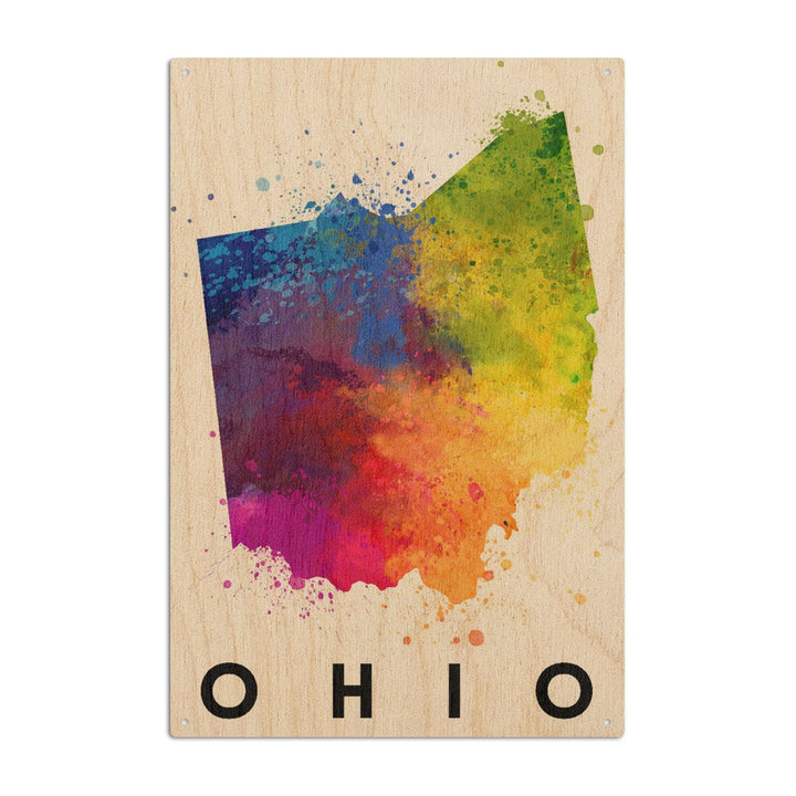Ohio, State Abstract Watercolor, Lantern Press Artwork, Wood Signs and Postcards Wood Lantern Press 6x9 Wood Sign 