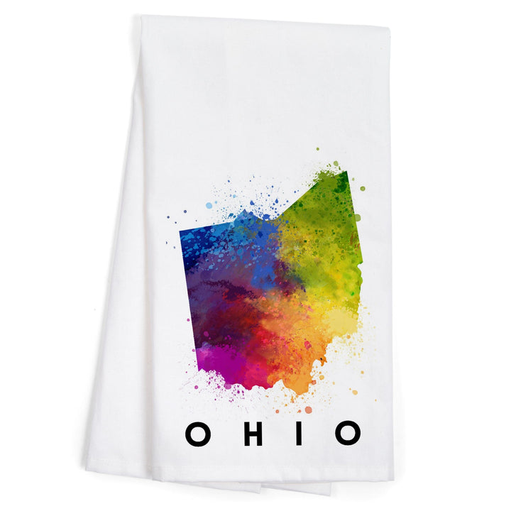 Ohio, State Abstract Watercolor, Organic Cotton Kitchen Tea Towels Kitchen Lantern Press 