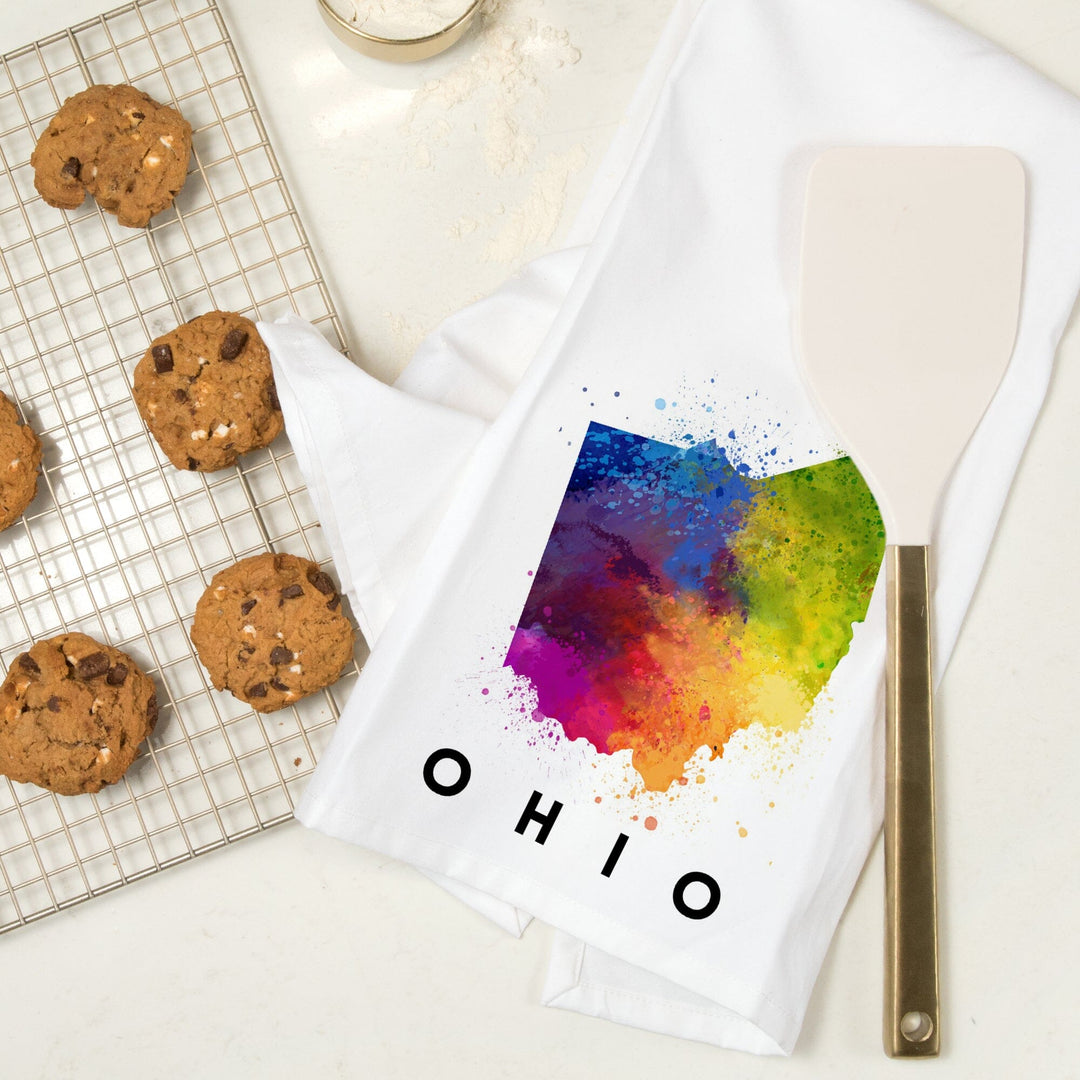 Ohio, State Abstract Watercolor, Organic Cotton Kitchen Tea Towels Kitchen Lantern Press 