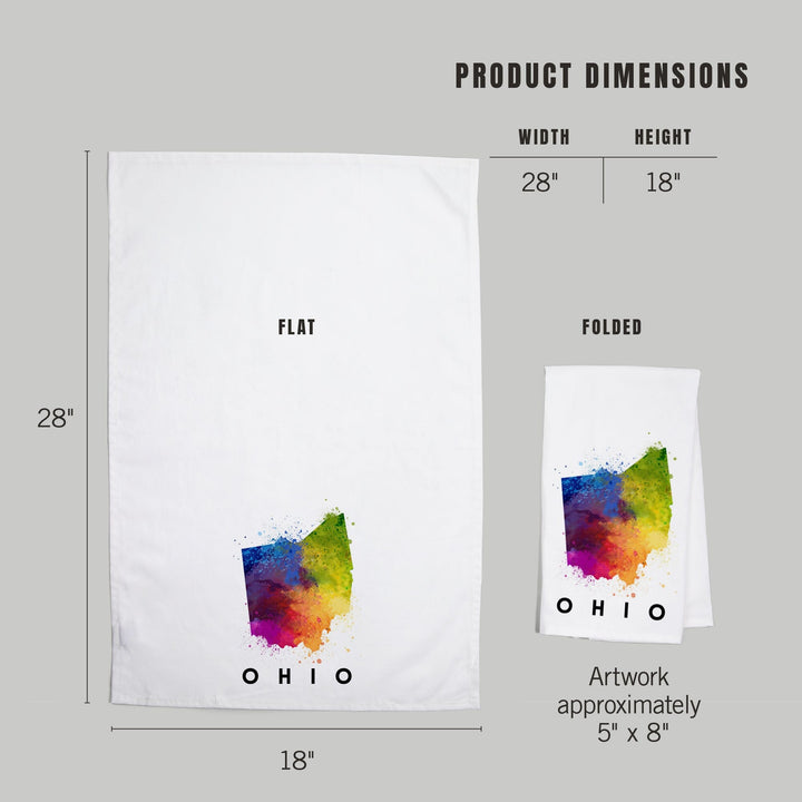 Ohio, State Abstract Watercolor, Organic Cotton Kitchen Tea Towels Kitchen Lantern Press 
