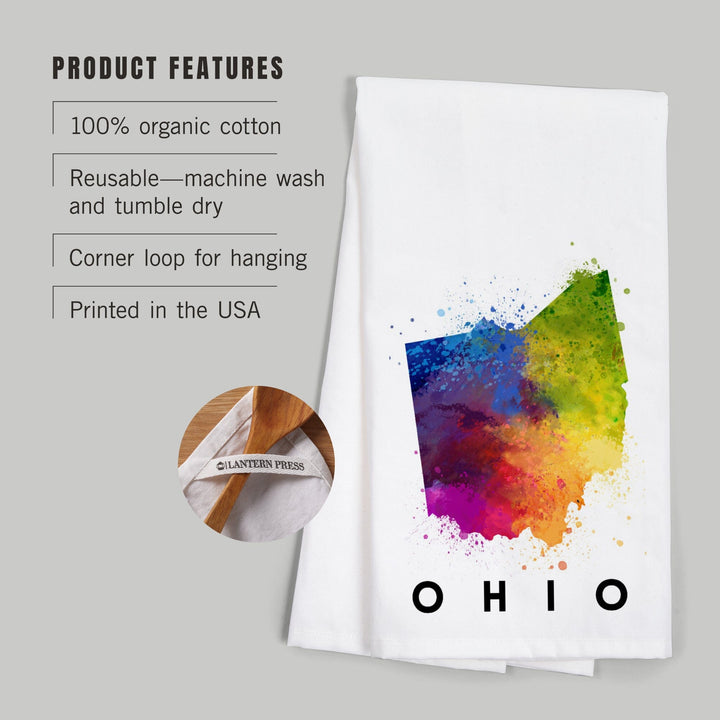 Ohio, State Abstract Watercolor, Organic Cotton Kitchen Tea Towels Kitchen Lantern Press 