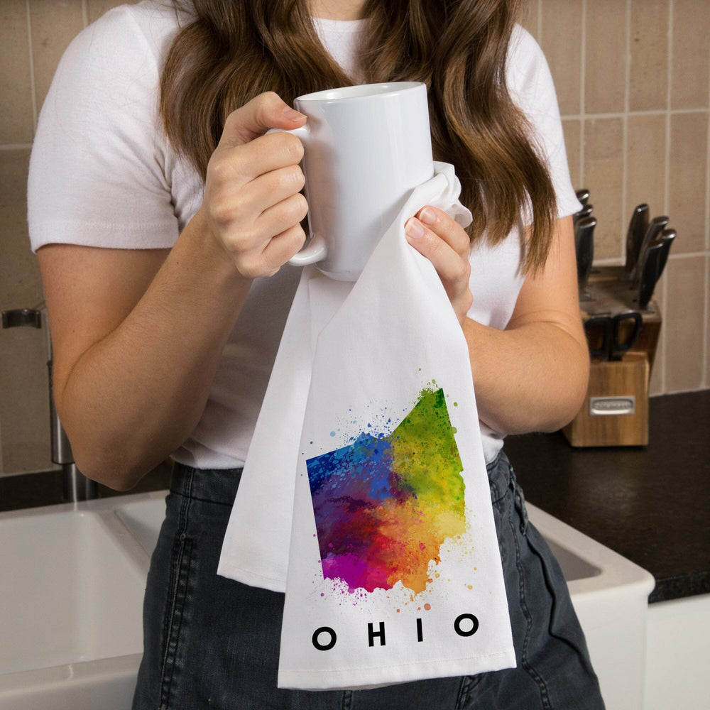 Ohio, State Abstract Watercolor, Organic Cotton Kitchen Tea Towels Kitchen Lantern Press 