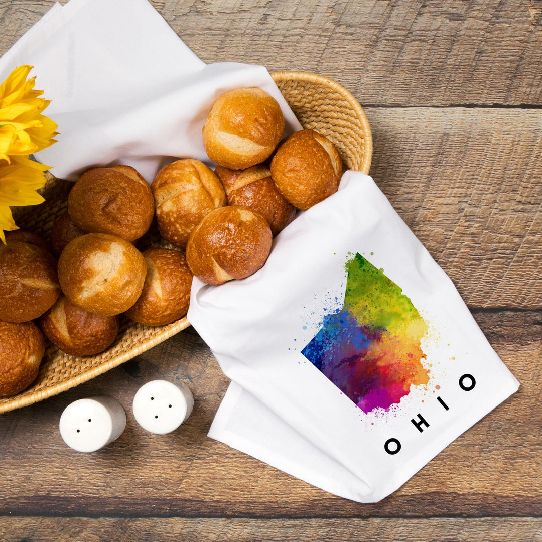 Ohio, State Abstract Watercolor, Organic Cotton Kitchen Tea Towels Kitchen Lantern Press 