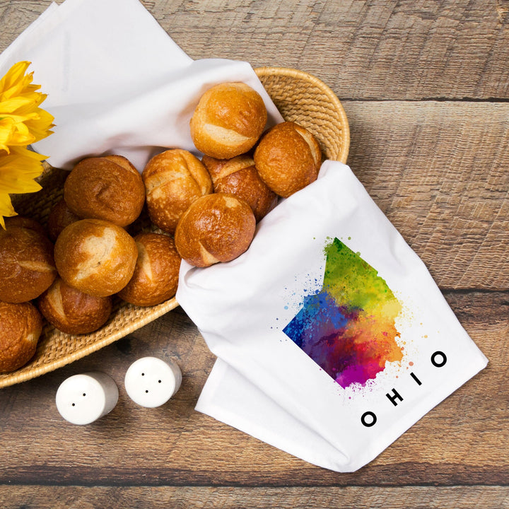 Ohio, State Abstract Watercolor, Organic Cotton Kitchen Tea Towels Kitchen Lantern Press 