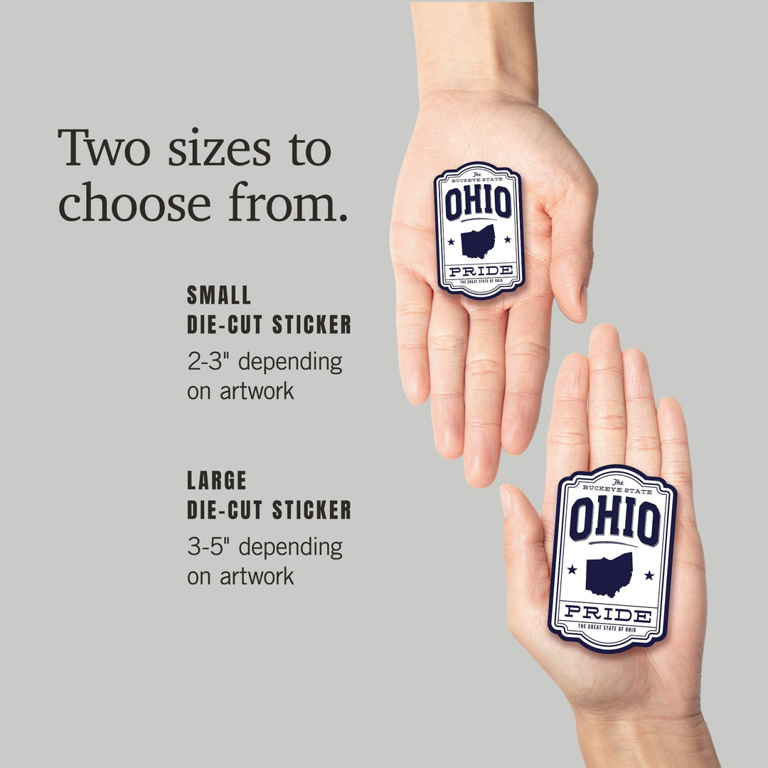 Ohio State Pride, Blue on White, Contour, Vinyl Sticker Sticker Lantern Press 