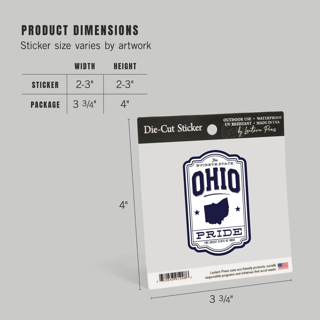 Ohio State Pride, Blue on White, Contour, Vinyl Sticker Sticker Lantern Press 