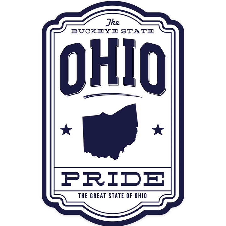 Ohio State Pride, Blue on White, Contour, Vinyl Sticker Sticker Lantern Press 