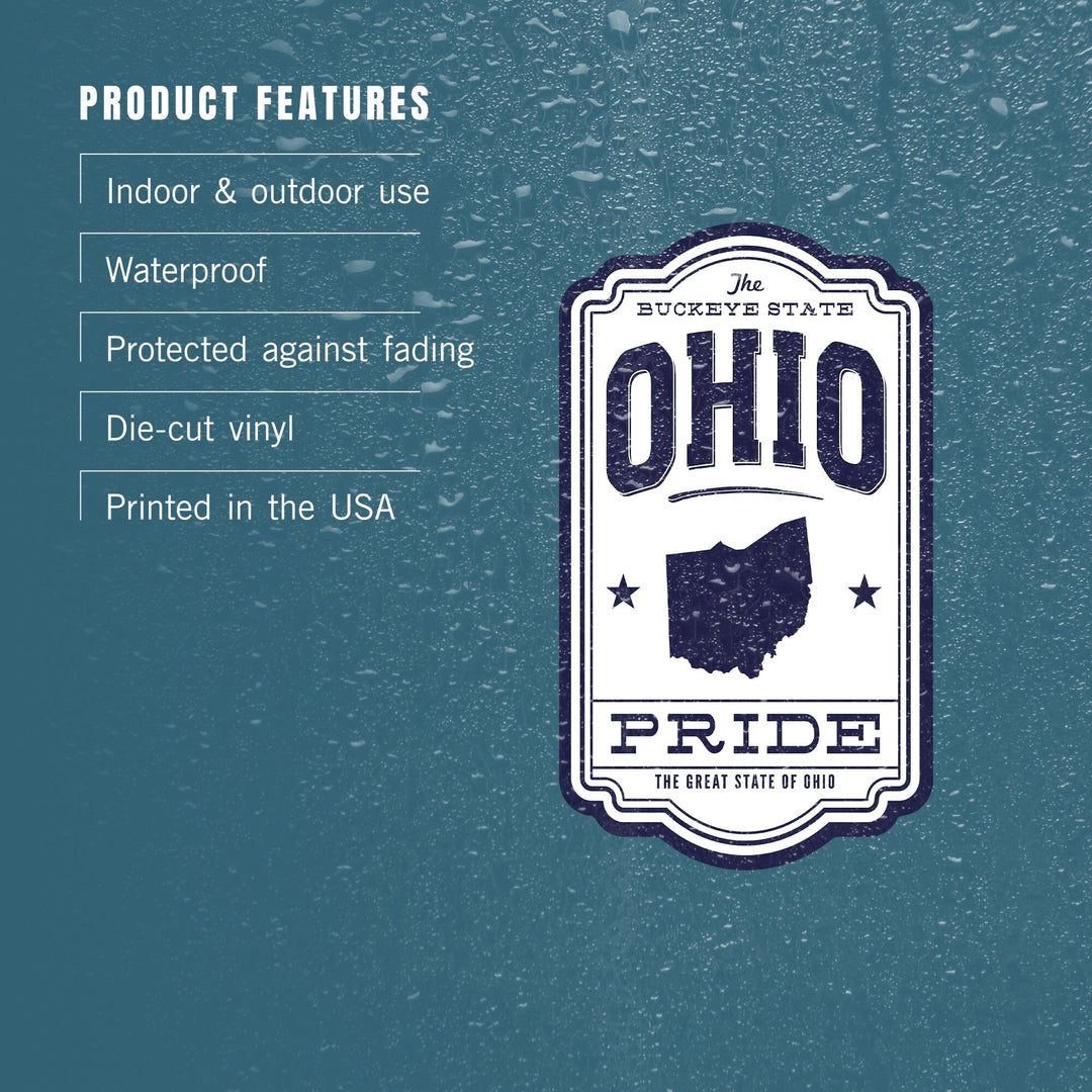 Ohio State Pride, Blue on White, Contour, Vinyl Sticker Sticker Lantern Press 