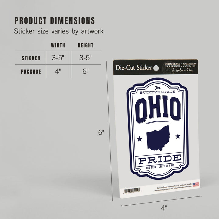 Ohio State Pride, Blue on White, Contour, Vinyl Sticker Sticker Lantern Press 