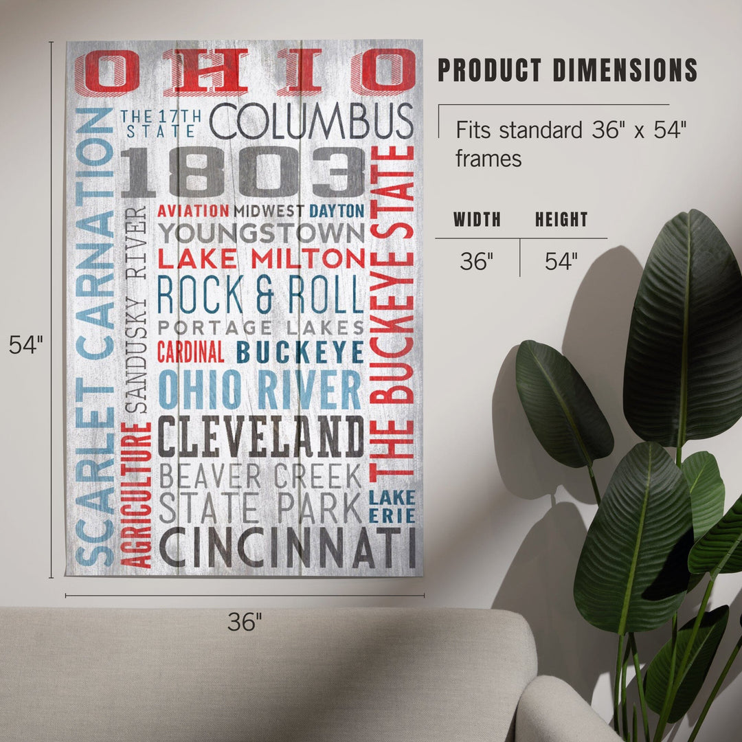 Ohio, The Buckeye State, Rustic Typography, Art & Giclee Prints Art Lantern Press 