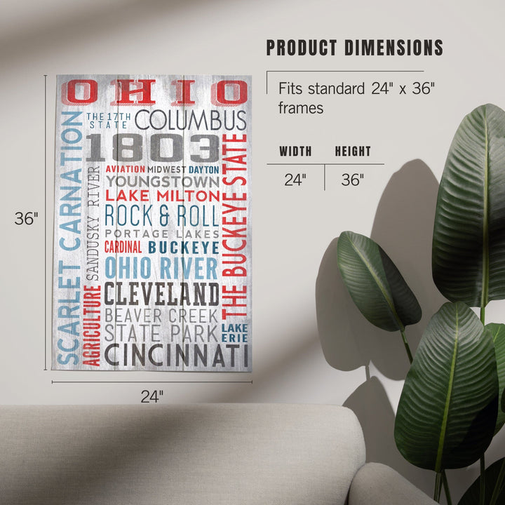 Ohio, The Buckeye State, Rustic Typography, Art & Giclee Prints Art Lantern Press 