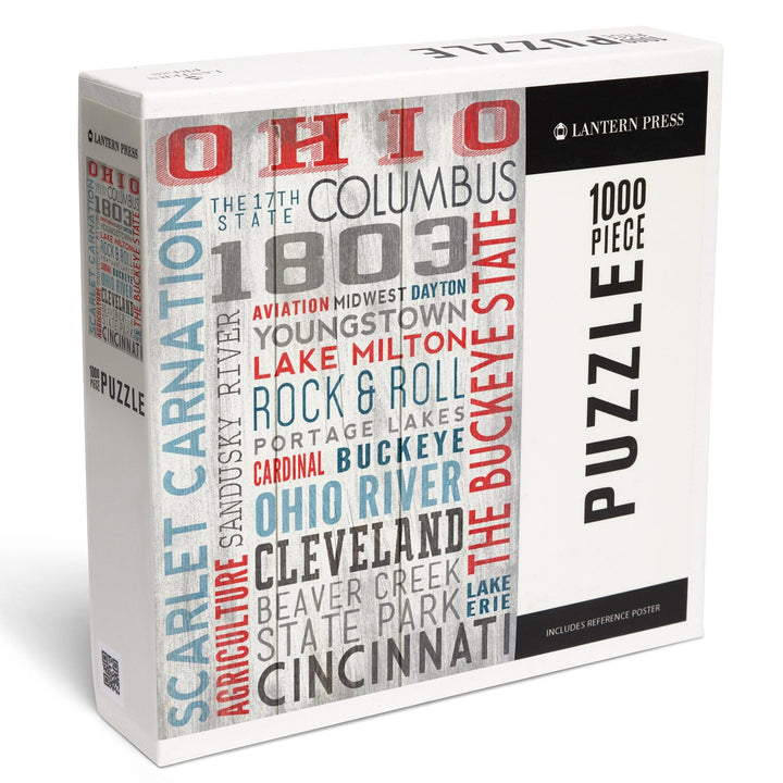 Ohio, The Buckeye State, Rustic Typography, Jigsaw Puzzle Puzzle Lantern Press 