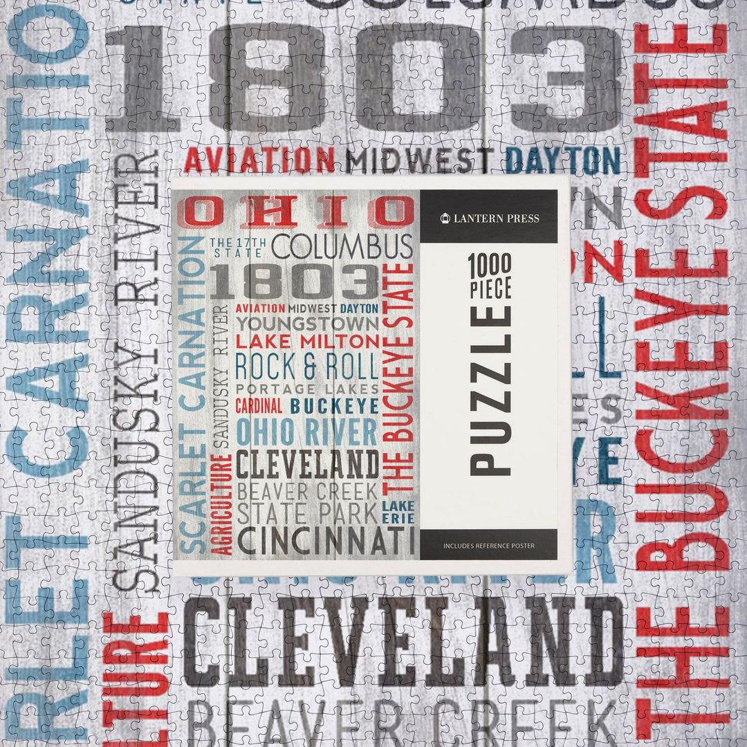 Ohio, The Buckeye State, Rustic Typography, Jigsaw Puzzle Puzzle Lantern Press 