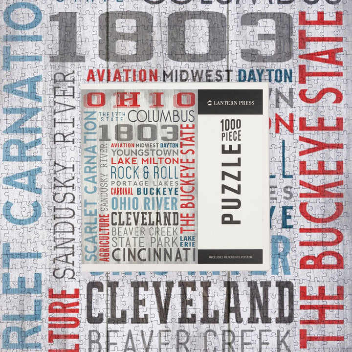 Ohio, The Buckeye State, Rustic Typography, Jigsaw Puzzle Puzzle Lantern Press 