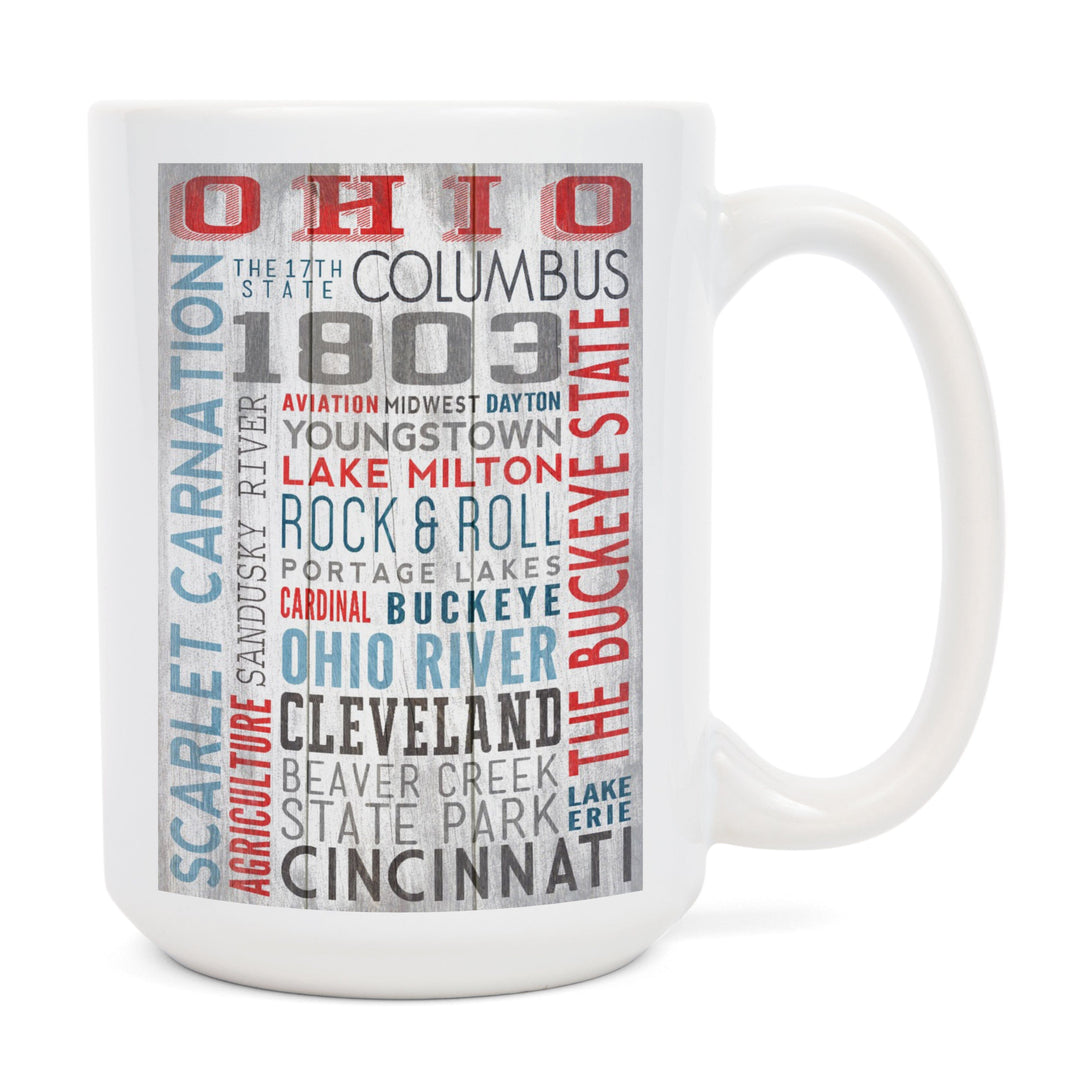 Ohio, The Buckeye State, Rustic Typography, Lantern Press Artwork, Ceramic Mug Mugs Lantern Press 
