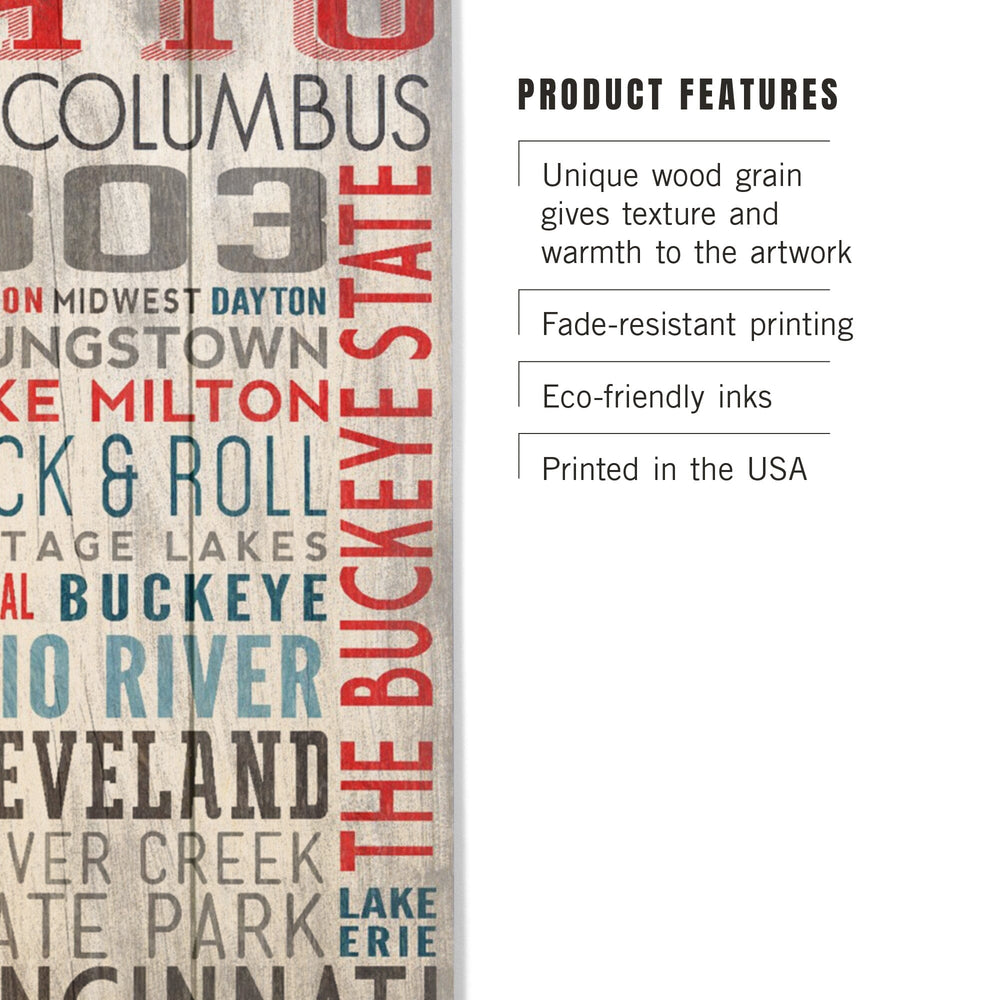 Ohio, The Buckeye State, Rustic Typography, Lantern Press Artwork, Wood Signs and Postcards Wood Lantern Press 