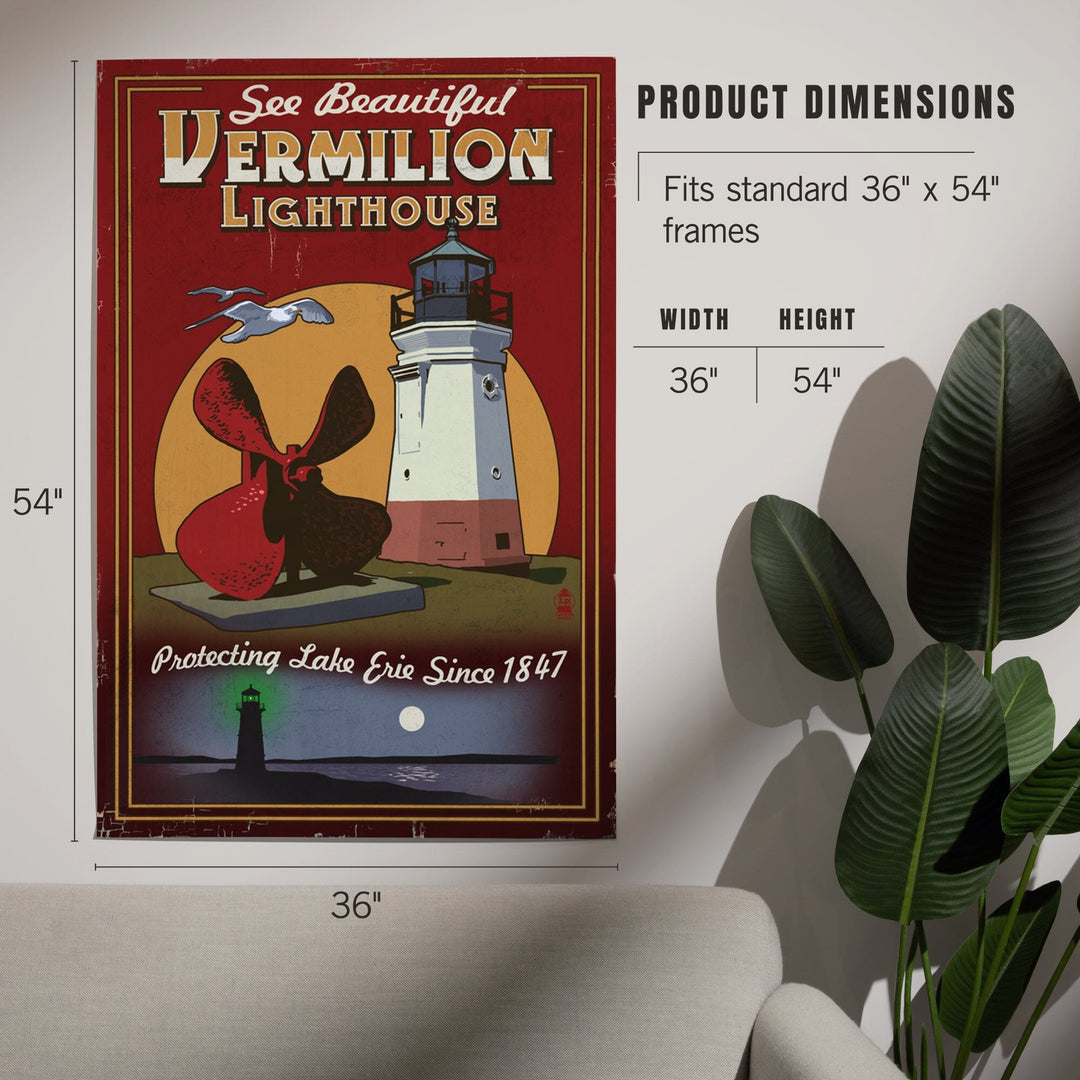 Ohio, Vermilion Lighthouse, Vintage Sign, Art & Giclee Prints Art Lantern Press 