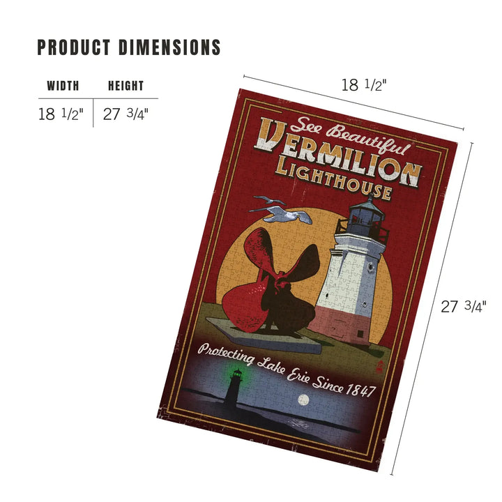 Ohio, Vermilion Lighthouse, Vintage Sign, Jigsaw Puzzle Puzzle Lantern Press 