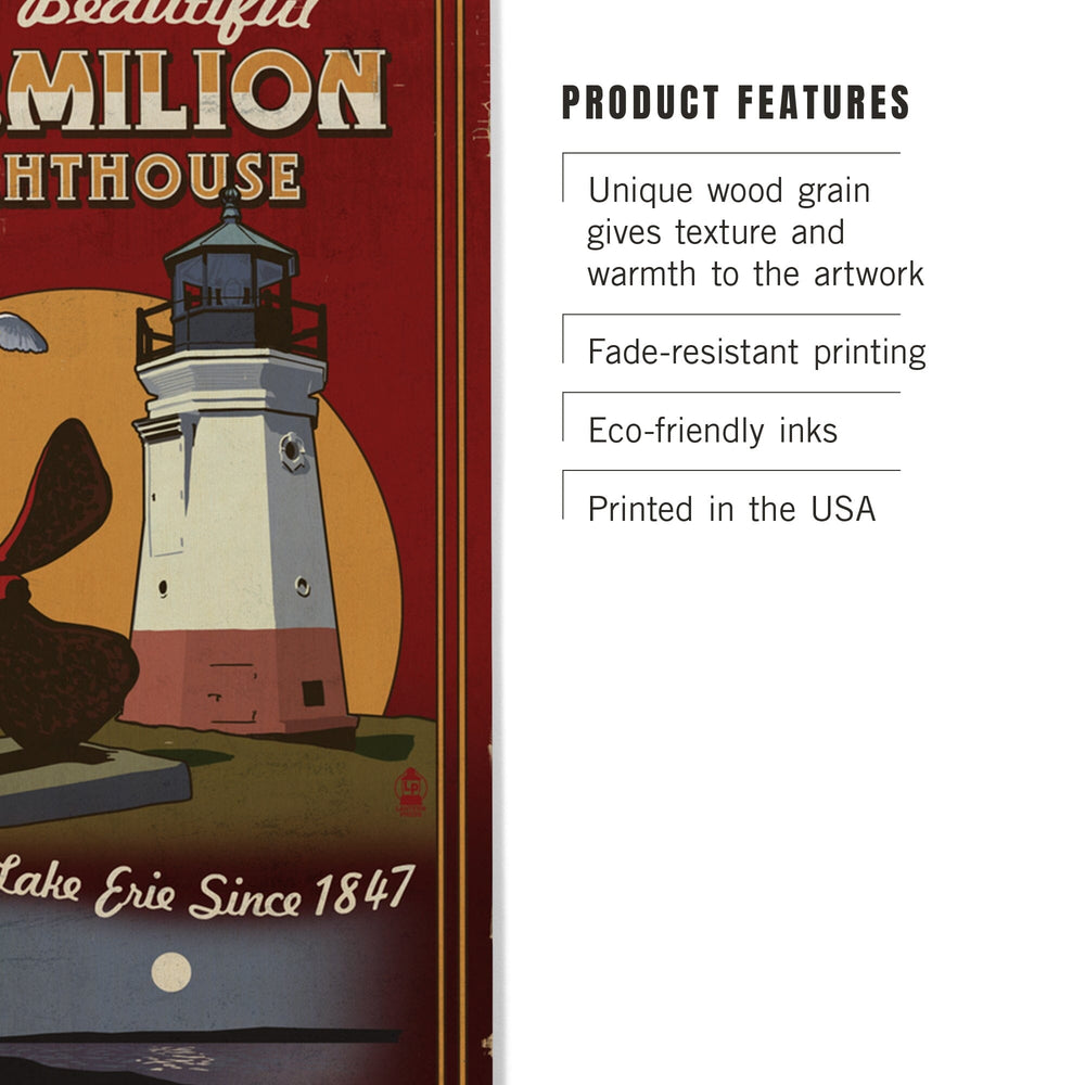 Ohio, Vermilion Lighthouse, Vintage Sign, Lantern Press Artwork, Wood Signs and Postcards Wood Lantern Press 