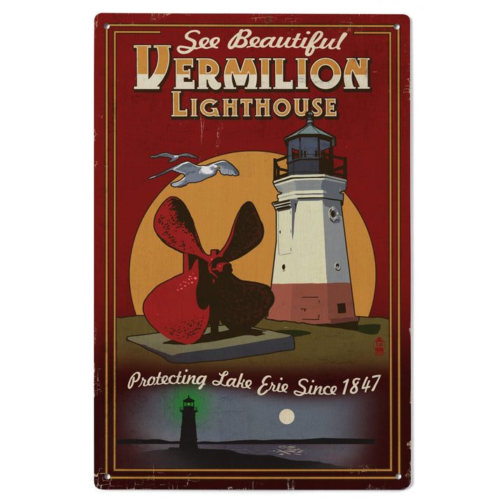 Ohio, Vermilion Lighthouse, Vintage Sign, Lantern Press Artwork, Wood Signs and Postcards Wood Lantern Press 