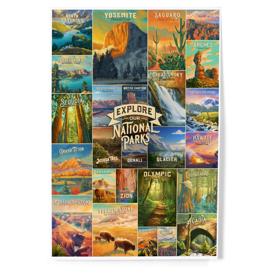 Oil Painting National Park Series, Collage, Explore our National Parks, Art & Giclee Prints Art Lantern Press 