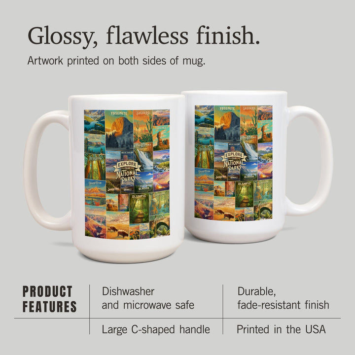 Oil Painting National Park Series, Collage, Explore our National Parks, Ceramic Mug Mugs Lantern Press 