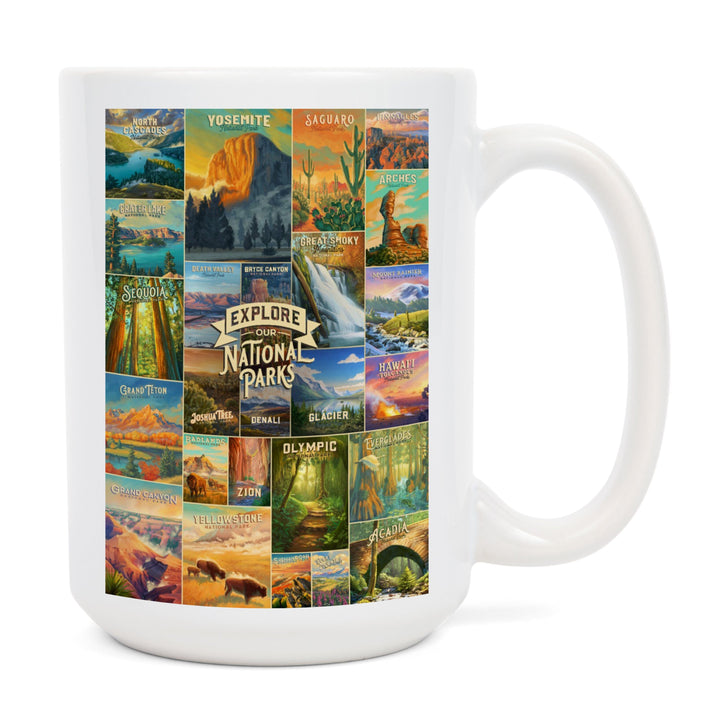 Oil Painting National Park Series, Collage, Explore our National Parks, Ceramic Mug Mugs Lantern Press 