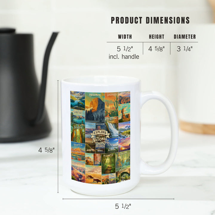 Oil Painting National Park Series, Collage, Explore our National Parks, Ceramic Mug Mugs Lantern Press 