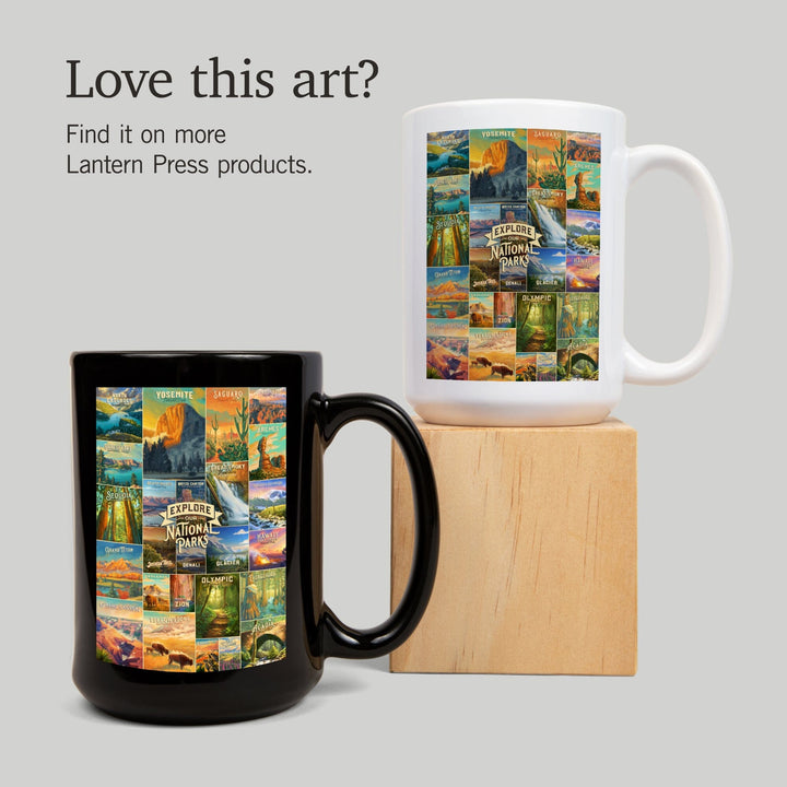 Oil Painting National Park Series, Collage, Explore our National Parks, Ceramic Mug Mugs Lantern Press 