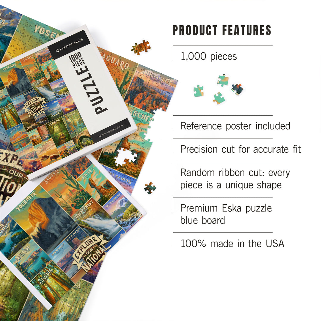 Oil Painting National Park Series, Collage, Explore our National Parks, Jigsaw Puzzle Puzzle Lantern Press 