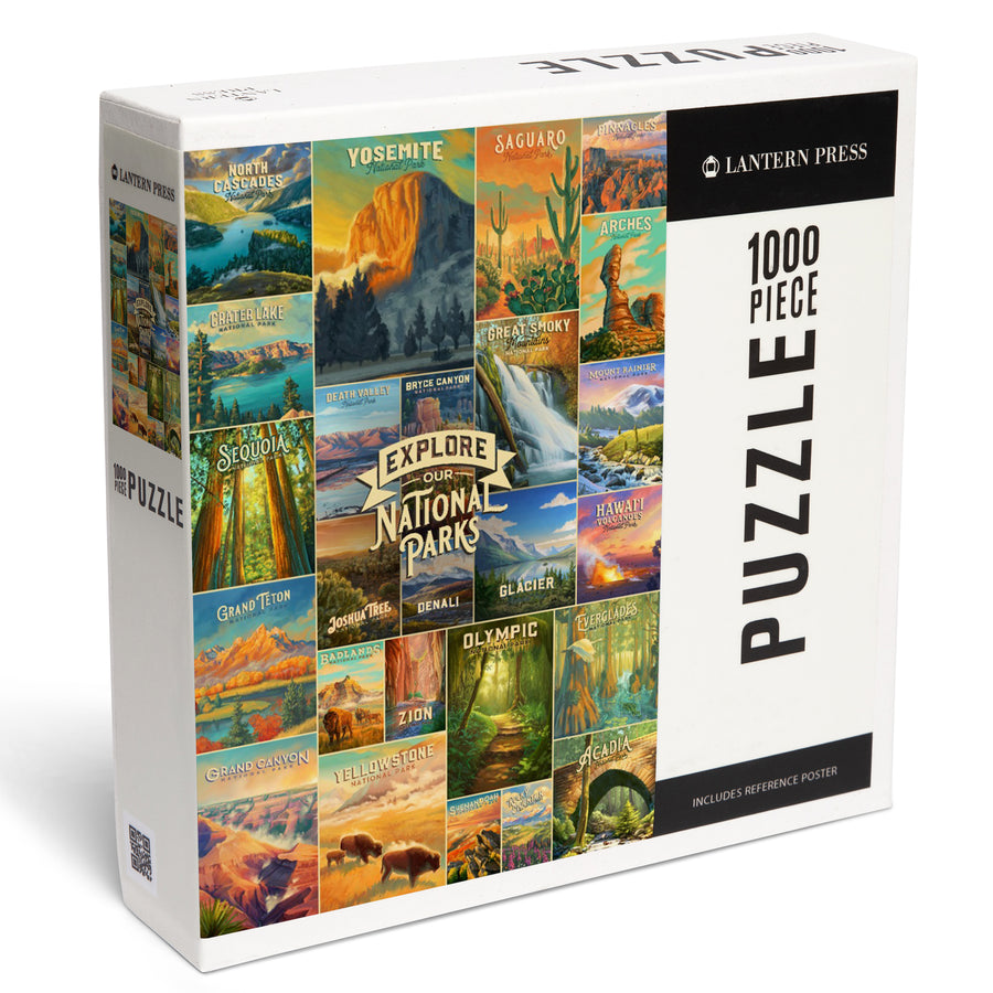 Oil Painting National Park Series, Collage, Explore our National Parks, Jigsaw Puzzle Puzzle Lantern Press 