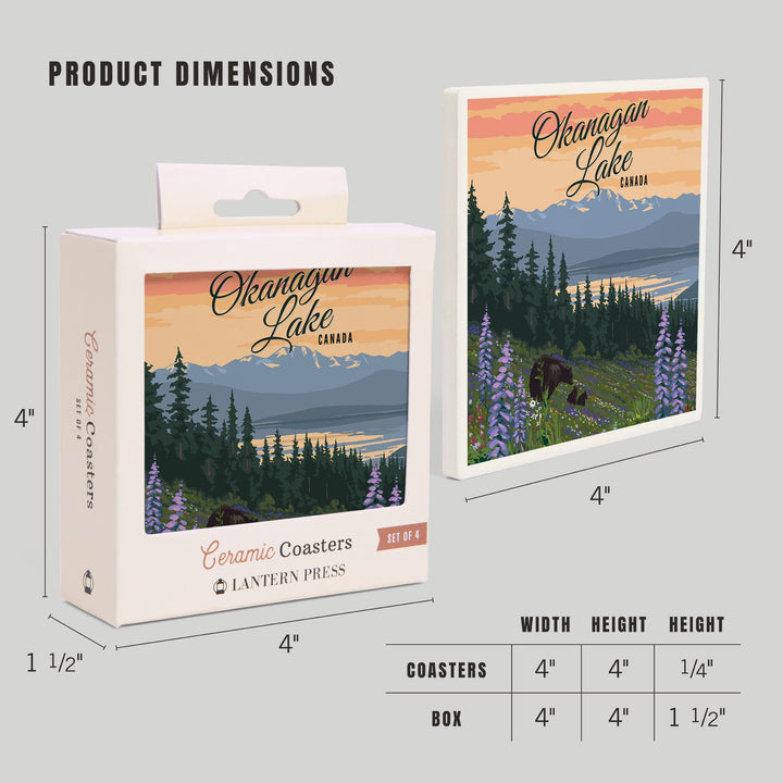 Okanagan Lake, British Columbia, Bear and Spring Flowers, Coasters Coasters Lantern Press 