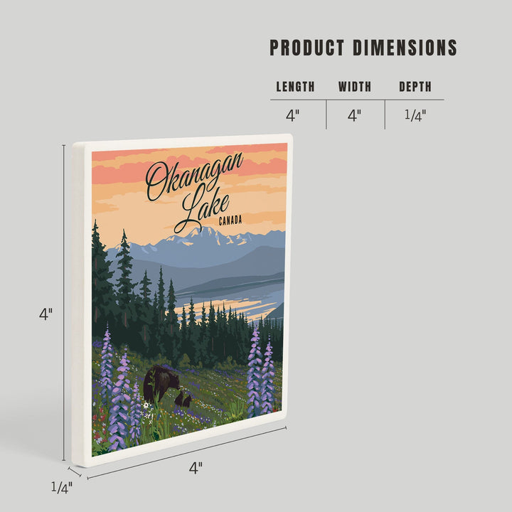 Okanagan Lake, British Columbia, Bear and Spring Flowers, Coasters Coasters Lantern Press 
