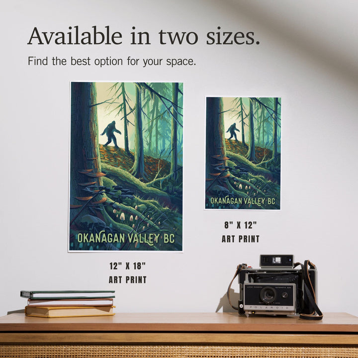Okanagan Valley, British Columbia, Get Outside, Wanderer, Bigfoot in Forest, Art & Giclee Prints Art Lantern Press 