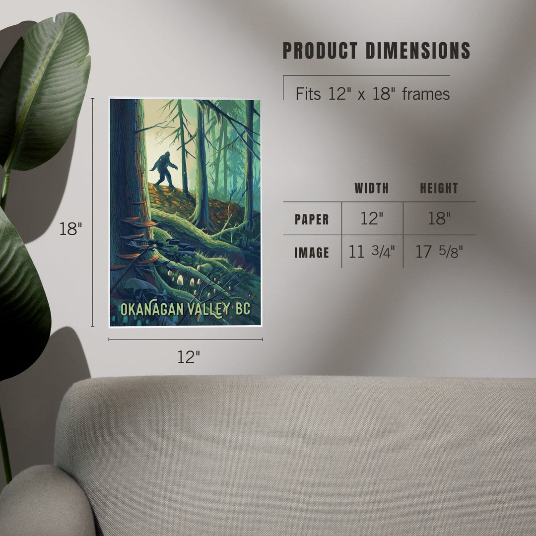 Okanagan Valley, British Columbia, Get Outside, Wanderer, Bigfoot in Forest, Art & Giclee Prints Art Lantern Press 