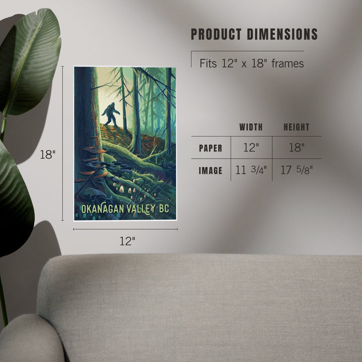 Okanagan Valley, British Columbia, Get Outside, Wanderer, Bigfoot in Forest, Art & Giclee Prints Art Lantern Press 