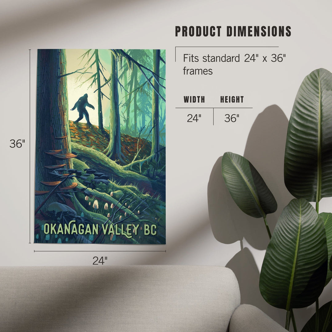 Okanagan Valley, British Columbia, Get Outside, Wanderer, Bigfoot in Forest, Art & Giclee Prints Art Lantern Press 
