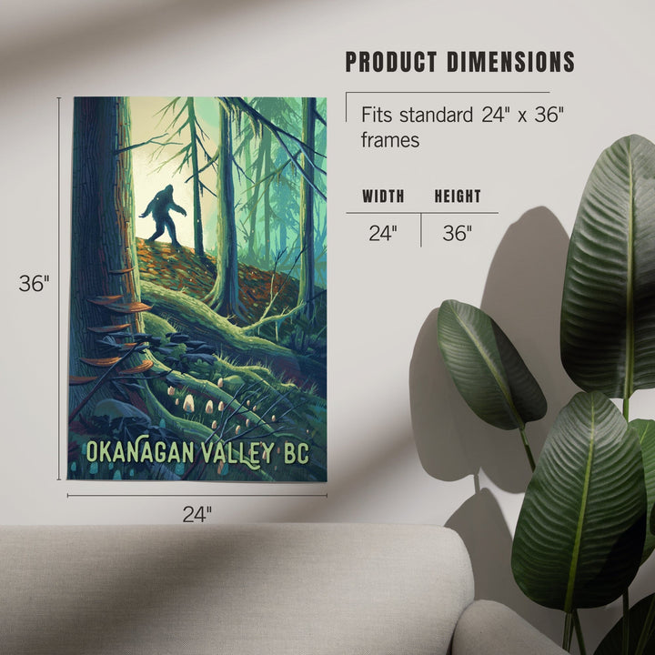 Okanagan Valley, British Columbia, Get Outside, Wanderer, Bigfoot in Forest, Art & Giclee Prints Art Lantern Press 